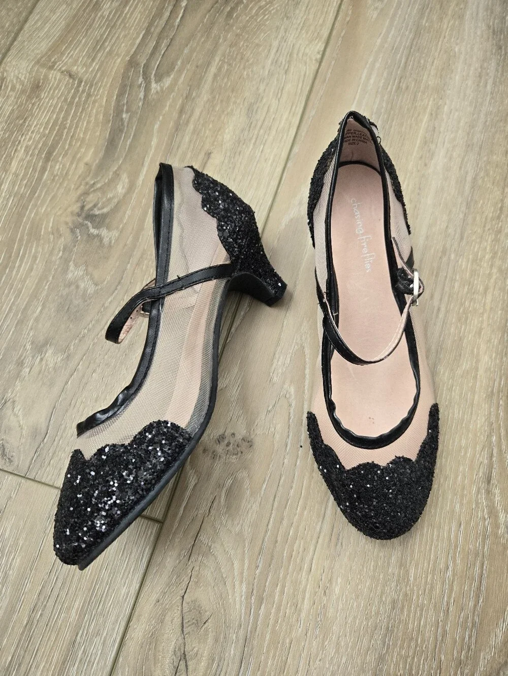 Chasing Fireflies Mesh & Glitter Heeled Maryjane Shoes, 2 Kids